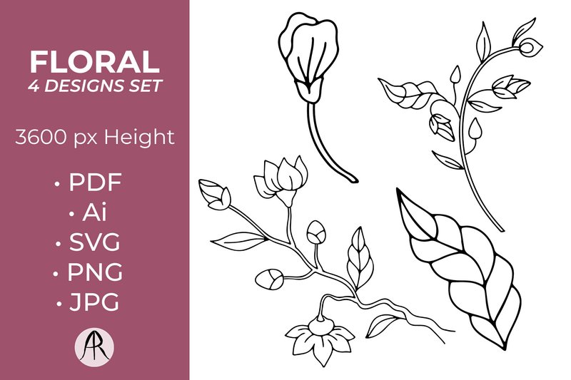 Boho Hand Drawn Chinoiserie Flowers SVG (by neauth)