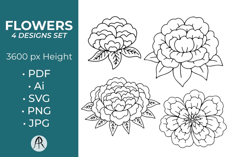 Boho Hand Drawn Line Art Flowers SVG (by neauth)