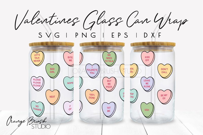 Candy Hearts Valentine Libbey Glass Wrap (by Orange Brush Studio)