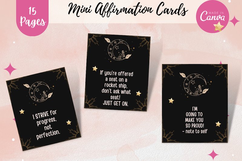 Canva Mini Affirmations Card in Black (by bellaROSEworkshop)
