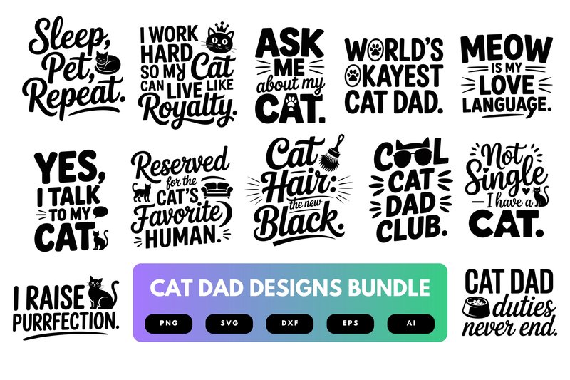 Cat Dad SVG Bundle (by merchrollinfo)