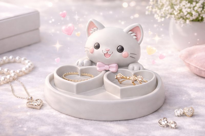 Cat Jewelry Tray with Heart Compartments (by SUPI3D)