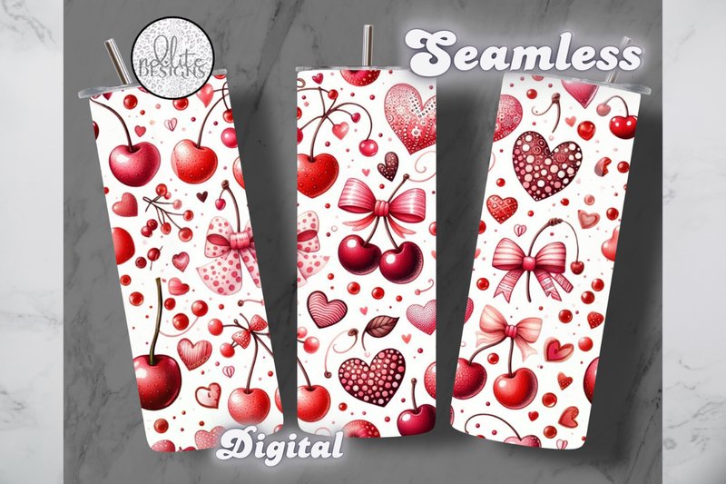 Cherry Bow Heart Valentine Tumbler Wrap (by santanasolomon)