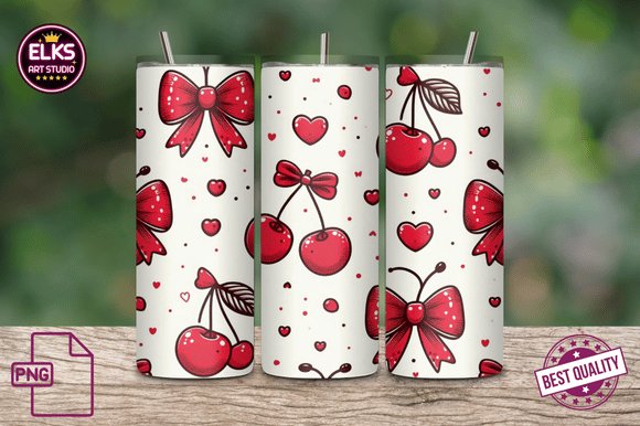Cherry Bow Valentine Tumbler Wrap (by ElksArtStudio)