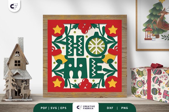 Christmas HOME Sign 3D Shadow Box SVG (by 3D SVG Crafts)