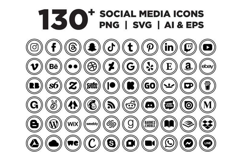 Circle Double Outline Social Media Icons (by Running With Foxes)