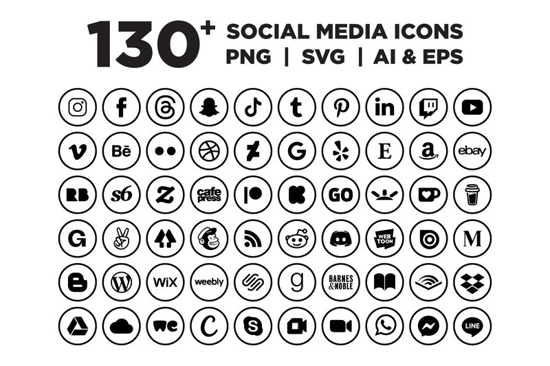 Circle Outline Small Social Media Icons (by Running With Foxes)