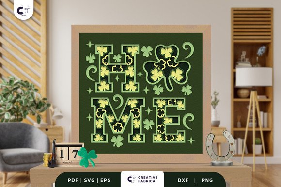 Clover HOME 3D Shadow Box Paper Cut (by Creative Fabrica Crafts)