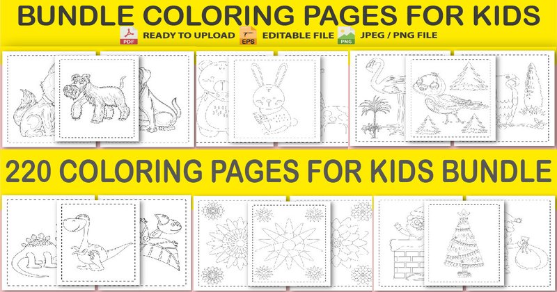 Coloring Pages for Kids (220 PAGES) KDP (by Adobe Master)