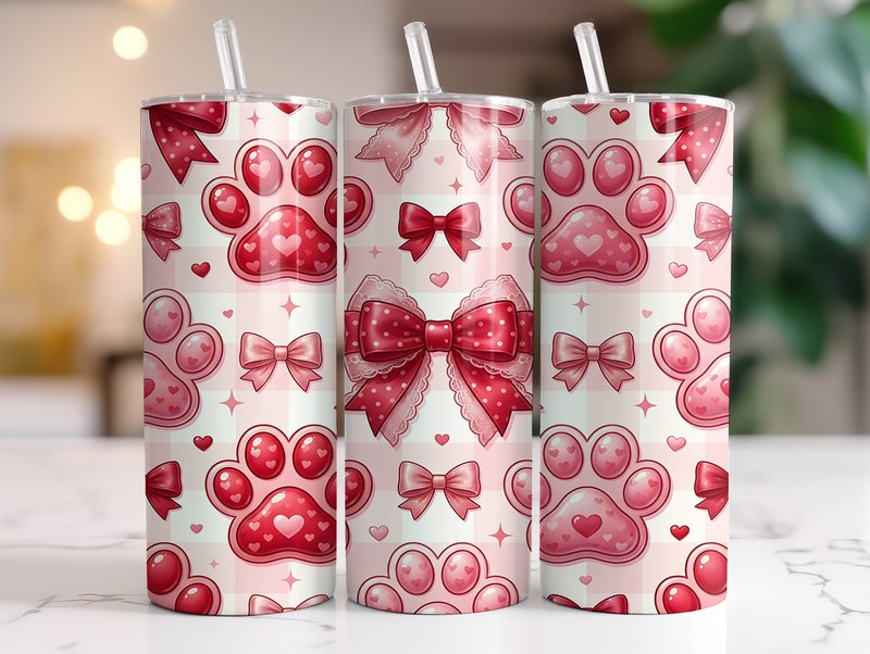 Coquette Dog Paw Valentine Tumbler Wrap (by RahatKDP)