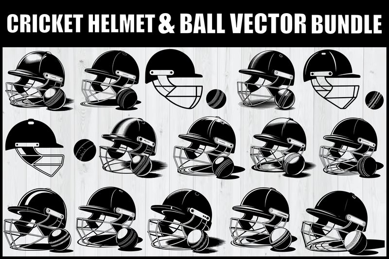 Cricket Helmet and Ball Vector Bundle (by Graphics Earth)