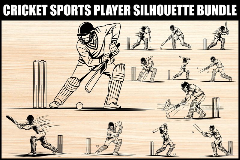 Cricket Player Silhouette Bundle (by Graphics Earth)