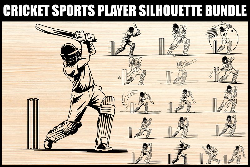 Cricket Player Silhouette Bundle (by Graphics Earth)