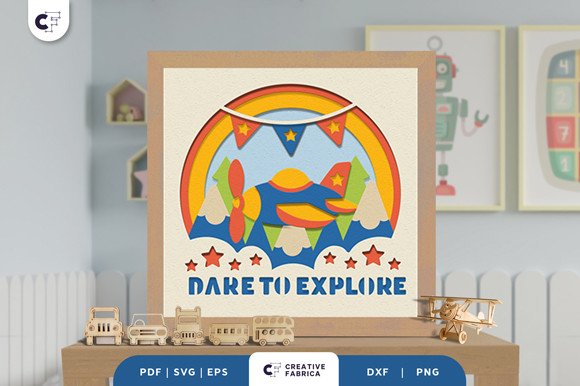 Cute Airplane 3D Shadow Box SVG (by 3D SVG Crafts)