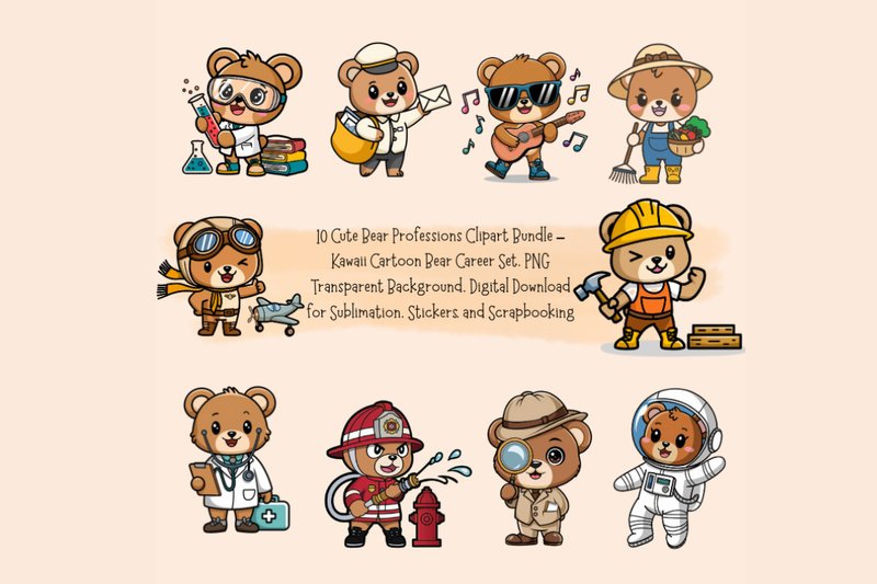 Cute Bear Professions Clipart Bundle (by SM Digital Viral)