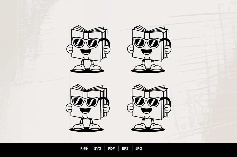 Cute Book Mascot Line Art Set (by rsbrandingbd)