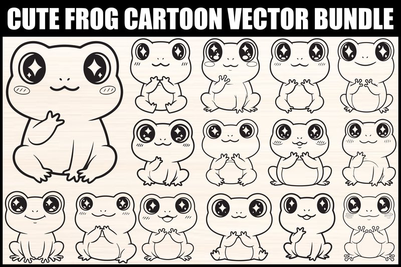 Cute Frog Cartoon Vector Bundle (by Graphics Earth)