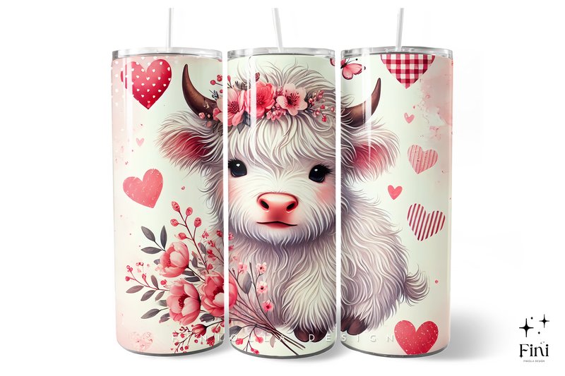 Cute Highland Cow Valentine Tumbler Wrap (by Finiolla Design)