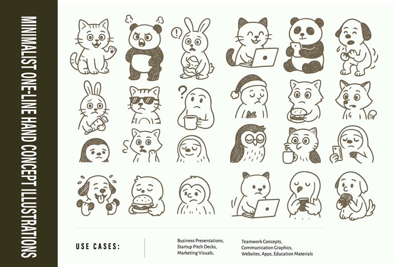 Cute Minimal Animal Expression Doodle Se (by muhammadimu2322)