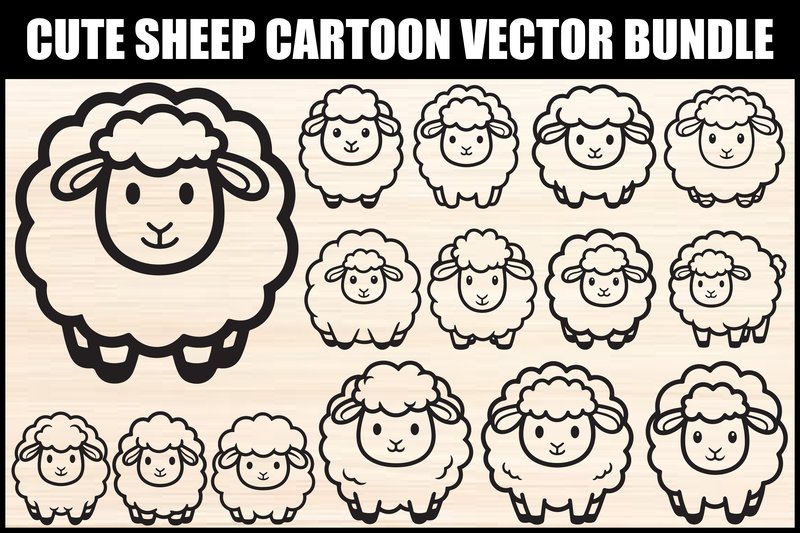 Cute Sheep Cartoon Vector Bundle (by Graphics Earth)