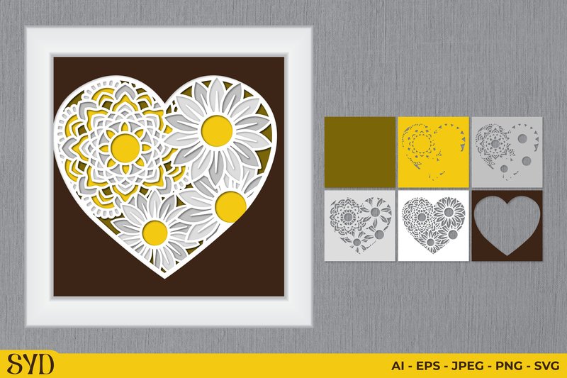 Daisy Flower Mandala 3D Shadow Box SVG (by syaid narindra)