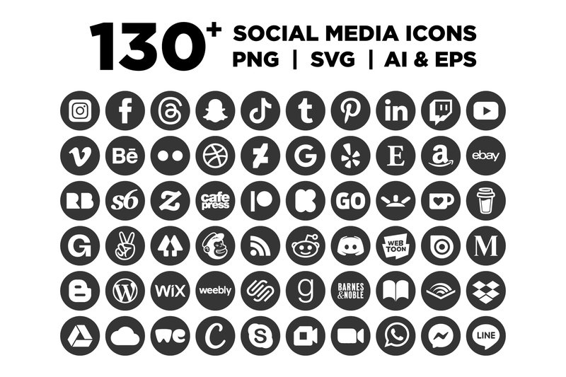 Dark Gray Circle Social Media Icons Set (by Running With Foxes)
