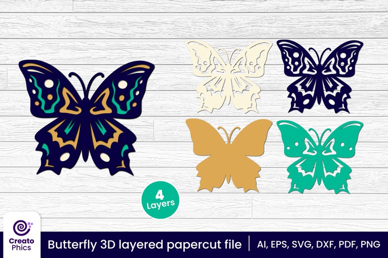 Decorative Butterfly 3D Layered Papercut (by Creatophics)