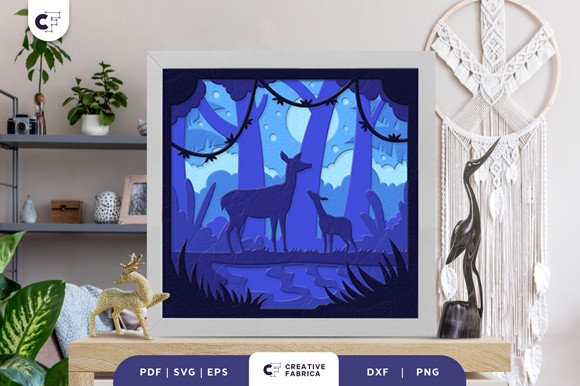 Deer Mom and Baby 3D Shadow Box (by 3D SVG Crafts)