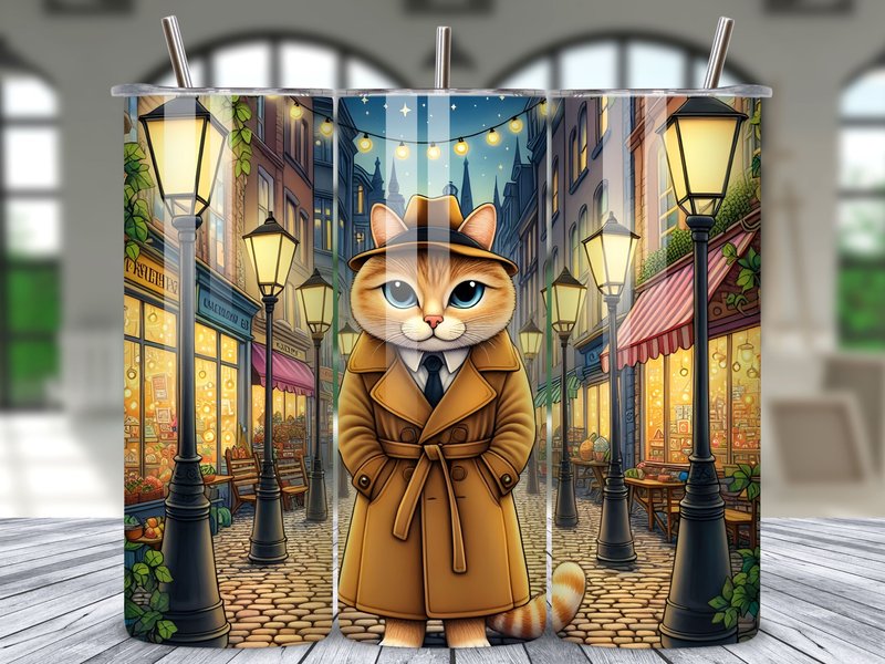 Detective Cat Trench Coat Tumbler Wrap (by LAZY ANT)