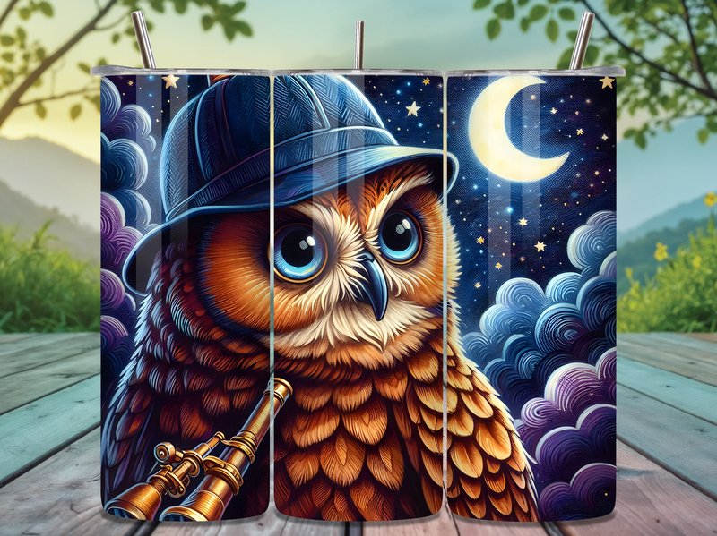 Detective Owl Moonlight Tumbler Wrap PNG (by Cozy Creator)