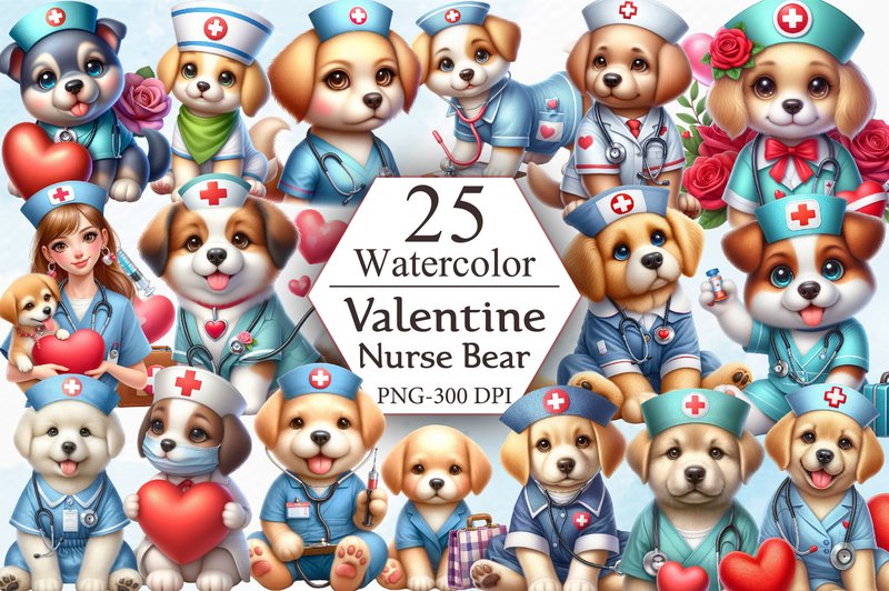 Dogs Nurse Valentine Sublimation Clipart (by ArtStory)