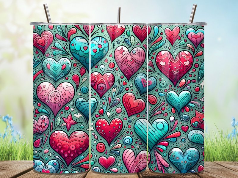 Doodle Boho Heart Valentine Tumbler Wrap (by RICH CREATION)