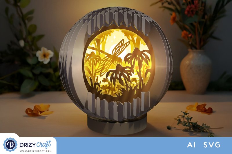 Dragonfly with Flower 3D Pop Up Folded (by Drizy Studio)