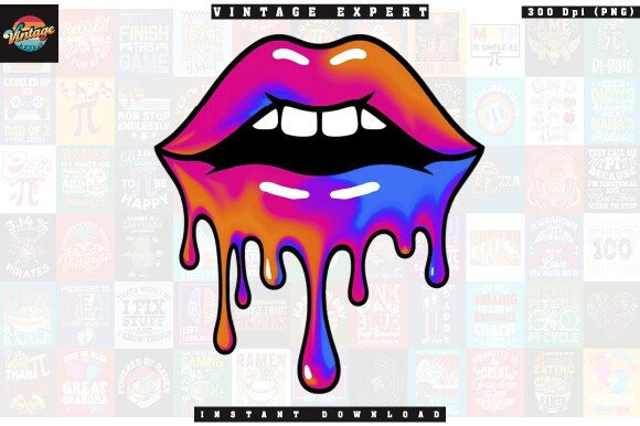 Dripping Glossy Rainbow Lips Clipart (by Vintage Expert)