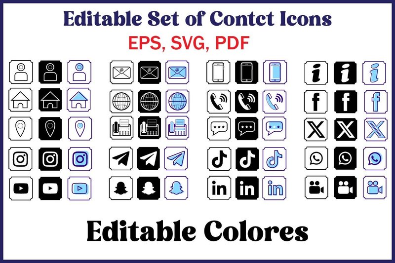 Editable Contact & Social Icons Set (by Momo Designs)