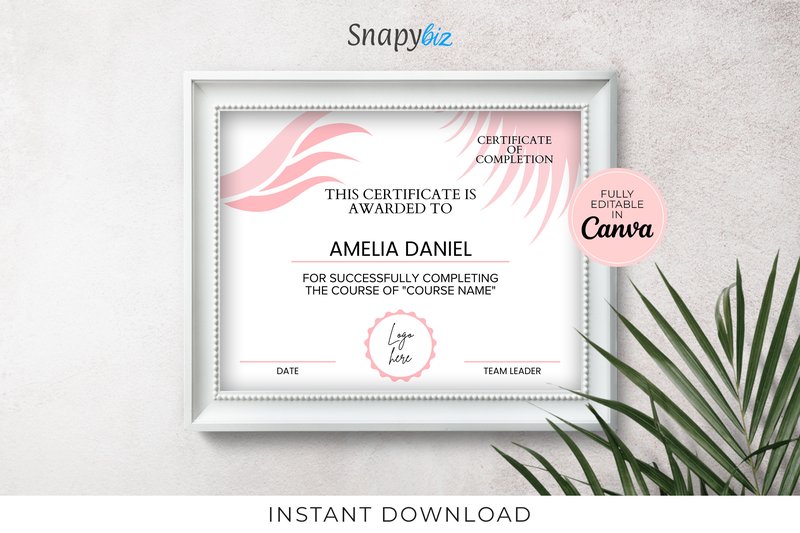 Editable Eyelash Hair Canva Certificate (by SnapyBiz)
