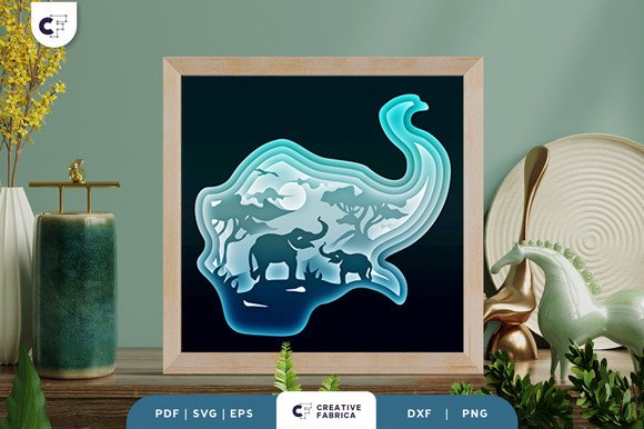 Elephant Mom and Baby 3D Shadow Box (by 3D SVG Crafts)
