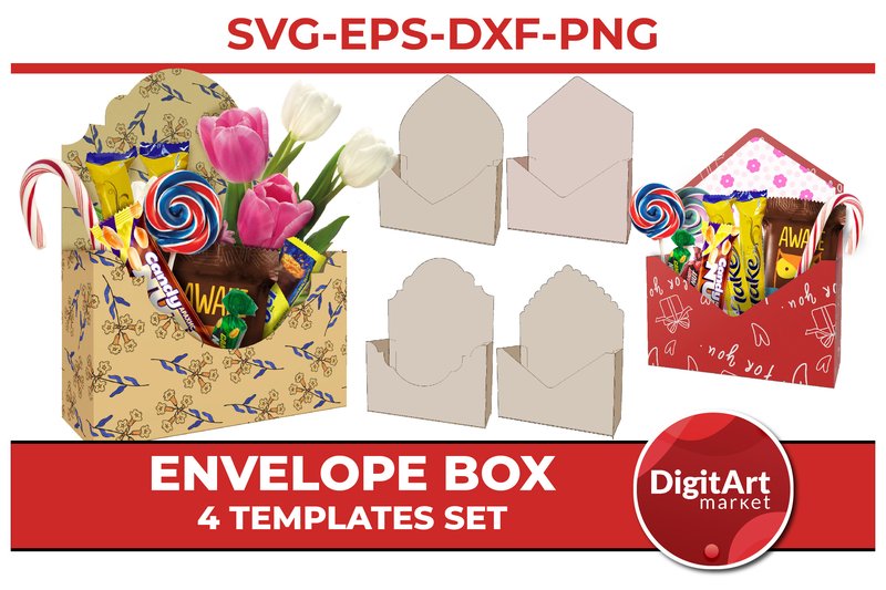 Envelope Flower Box Template with Liners (by DigitArtMarket)