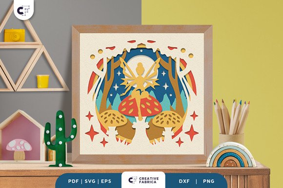 Fairy with Red Mushroom 3D Shadow Box (by 3D SVG Crafts)