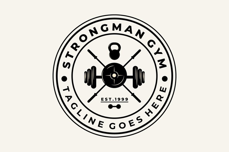 Fitness with Sports Equipment Badge Logo (by HFZ13)