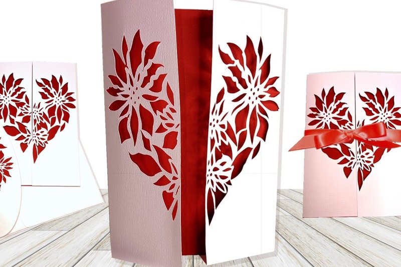 Flower Heart Gate Fold Card (by 3D SVG Crafts)