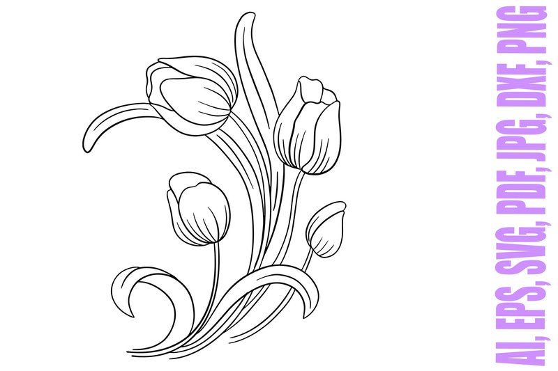 Flower Tulips Floral Tattoo Line Art (by squeebcreative)