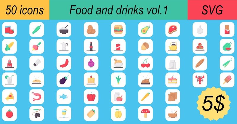 Food and Drinks Icons Bundle Vol.1 (by khld939)