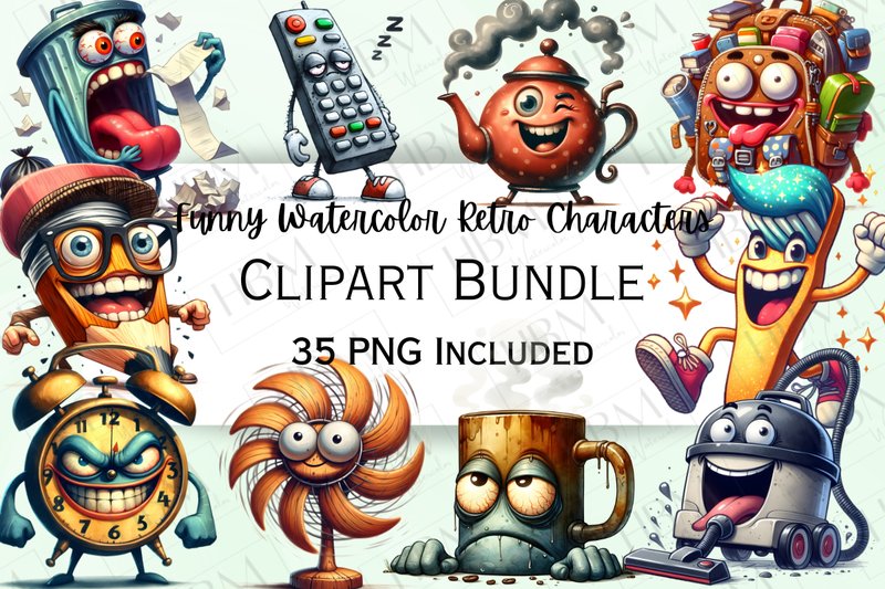 Funny Retro Cartoon Characters Clipart (by HBM Clipart)