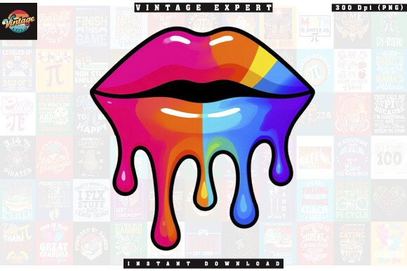 Glossy Dripping Rainbow Lips Clipart (by Vintage Expert)