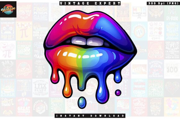 Glossy Rainbow Melt Lips Clipart (by Vintage Expert)