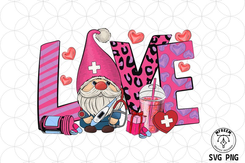 Gnome Love Nurse Valentine Sublimation (by mfreem)