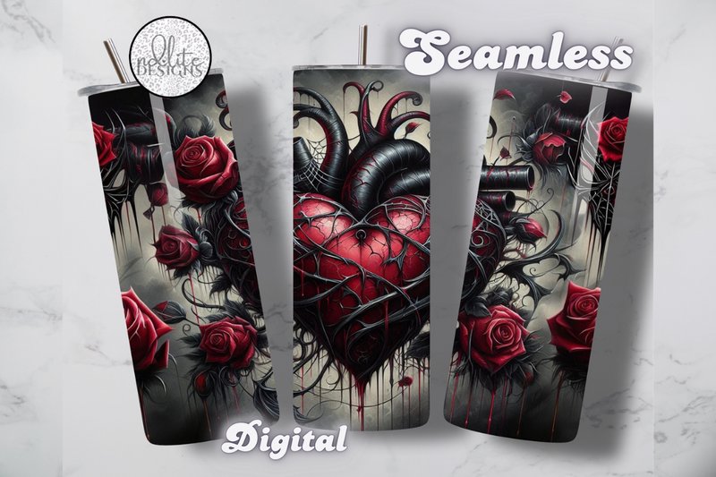 Gothic Heart Valentine's Tumbler Wrap (by santanasolomon)