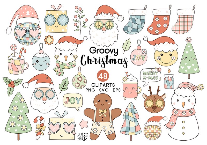 Groovy Retro Christmas Clipart (by JulzaArt)