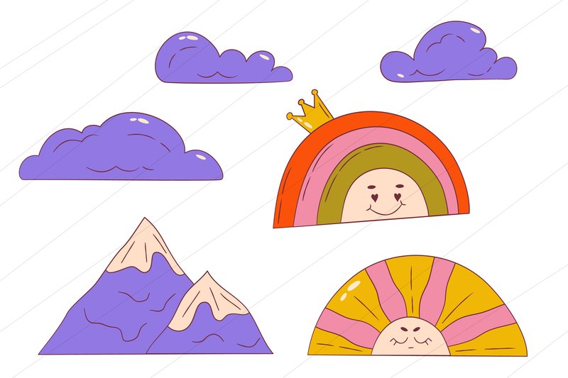 Groovy Retro Psychedelic Set Isolated (by smirnova.26051994)